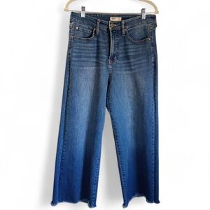 OAT New York Size 10/30 High Rise Wide Leg Blue Denim Crop Jeans Raw Hem